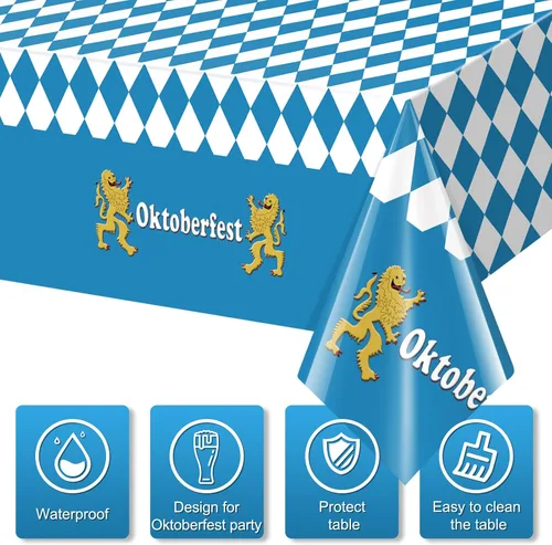 Miniatura 3 de 1 Pack Bavarian Oktoberfest Disposable Tablecloth Decorations, Plastic Rectangle Blue and White Bavarian Flag Check Table Cover, Oktoberfest
