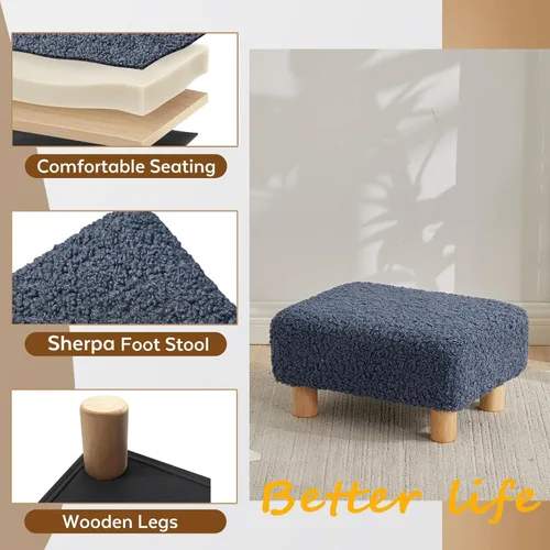 Miniatura 5 de Taburete pequeño otomano, reposapiés otomano de lino, reposapiés para sofá, reposapiés rectangulares y otomanos, pequeño para sala de estar, entrada