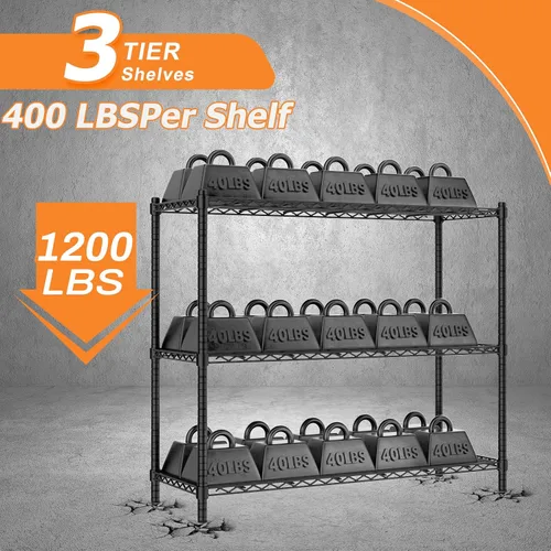 Miniatura 4 de ROOMTEC Estantería de alambre resistente de 3 niveles, 40 pulgadas de ancho x 16 pulgadas de profundidad x 40 pulgadas de alto, estante