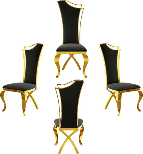 Miniatura 16 de BQueen Sillas de comedor negras y doradas, Sillas de comedor de lujo, Sillas de comedor Velevt con respaldo alto, Patas de acero inoxidable de oro