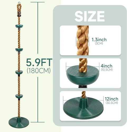 Miniatura 2 de Cuerda de escalada con plataformas y asiento de columpio de disco, accesorios para patio de recreo, incluye correa para colgar y mosquetón, columpio