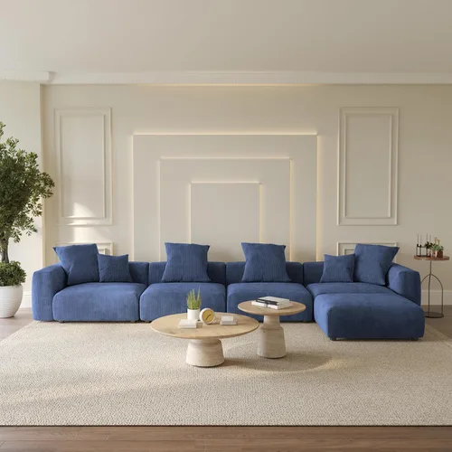 Miniatura 56 de WJShome Cloud Couch Sofá Seccional Modular, Sofá en Forma de L de 102 pulgadas con Otomana, Sofá de Pana Beige de 3 Asientos, Sofá Seccional