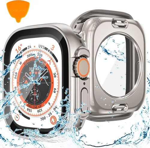 Miniatura 28 de Goton Funda impermeable 2 en 1 para Apple Watch Series 9, 8, 7, protector de pantalla de 1.772 pulgadas, cubierta protectora de vidrio 360, Plateado