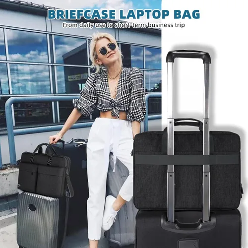 Miniatura 6 de KINGSLONG Maletín para laptop de 17.3 pulgadas para hombres y mujeres, bolsa de mensajero para laptop con correa para el hombro, bolsa cruzada