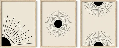 Miniatura 172 de HAUS AND HUES Arte de pared bohemia moderna de mediados de siglo - Arte boho, neutro, decoración de pared con sol (Marco negro, 12x16)
