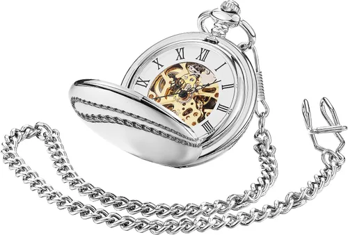 Miniatura 23 de ShoppeWatch Reloj de bolsillo para hombre con cadena Reloj de bolsillo vintage de cuerda a mano Reloj de bolsillo clásico con movimiento