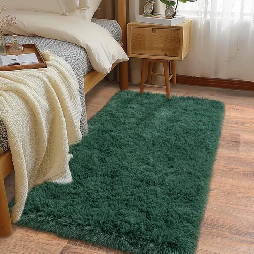 Miniatura 46 de Alfombras suaves para pasillos de dormitorio, nuevas, con parte inferior antideslizante mejorada, de 2 x 3, alfombra esponjosa y peluda verde
