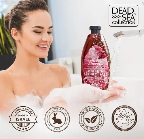 Miniatura 5 de Dead Sea Collection Baño de burbujas con flor de cerezo para mujeres y hombres, aceite de semillas de cereza y sal del mar muerto, piel nutritiva e