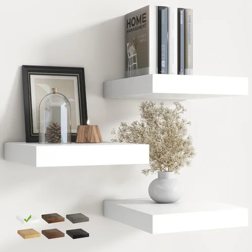 Miniatura 36 de Estantes flotantes para pared con soportes invisibles, estantes de madera de ingeniería montados en la pared con grano de madera para sala de estar