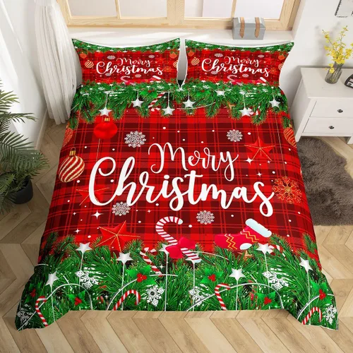 Miniatura 22 de Juego de ropa de cama de 3 piezas con diseño de muñeco de nieve, funda de edredón con temática de invierno, funda de edredón con temática de Feliz