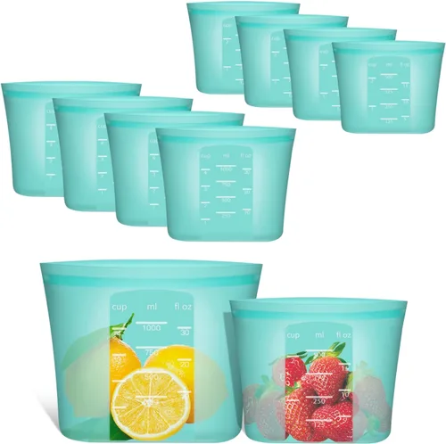 Miniatura 20 de Bolsas de Alimentos Reutilizables, Paquete de 12 Bolsas de Almacenamiento de Alimentos 100% Silicona que se Mantienen de Pie con Cierre Hermético