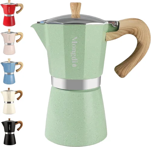 Miniatura 13 de Mongdio Cafetera de café expreso Moka Pot, cafetera cubana, cafetera de estufa Moka Italian Espresso Greca, cafetera percoladora, 3 tazas de Negro