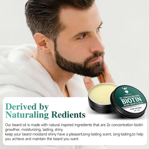 Miniatura 6 de Bálsamo para barba, bálsamo de biotina para barba de concentración 2X para hombres (2 onzas), aceite natural para barba con aceite de ricino, aceite