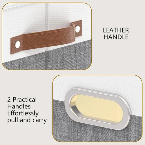 Miniatura 6 de Yawinhe Cestas de almacenamiento de tela, organizador plegable de armario para estantes, cajas grandes con 3 asas, contenedores de lona para ropa