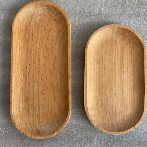 Miniatura 3 de Juego de 2 mini bandejas para servir joyas y monedas, bandeja ovalada de madera natural para postres, plato pequeño de queso de madera, bandeja