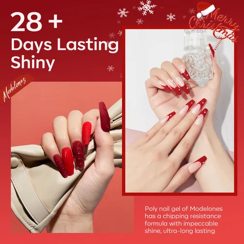 Miniatura 4 de modelones Juego de Gel de Uñas Poli, 6 Colores Colección Roja Popular Vino Burdeos Brillante con Purpurina Gel de Extensión Poli Rojo Sangre Oscuro