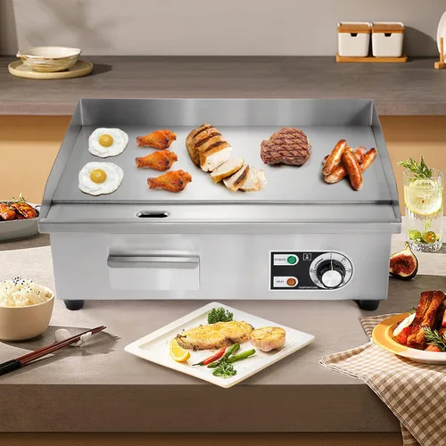 Miniatura 8 de WICHEMI Plancha Eléctrica Comercial de 22" 3000W Parrilla de Superficie Plana Plancha de Encimera de Acero Inoxidable Parrilla Teppanyaki con Placa