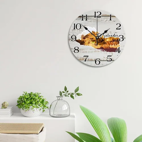 Miniatura 2 de Reloj de pared de viaje con mapa de El Salvador, atracciones turísticas, relojes de pared grandes que funcionan con pilas, 12 pulgadas, silencioso