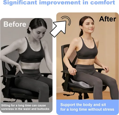Miniatura 5 de Cojín de asiento de espuma viscoelástica para sentarse durante mucho tiempo, almohadillas para silla, diseño ergonómico en forma de L para sillas