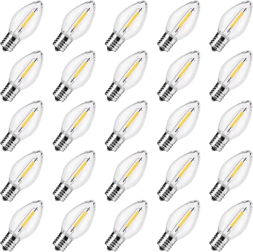 Brightown Paquete de 25 bombillas LED C7 de Navidad, luces nocturnas de plástico transparente, bombillas LED C7 de repuesto para luces de cadena de