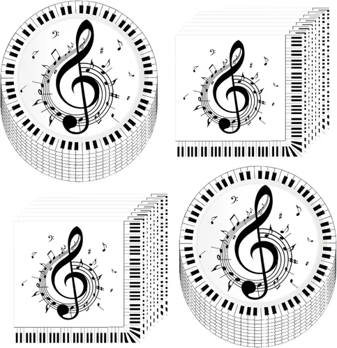 Juego de 80 servilletas de notas musicales para fiestas, platos musicales y servilletas de notas musicales, platos de papel de 7 pulgadas,