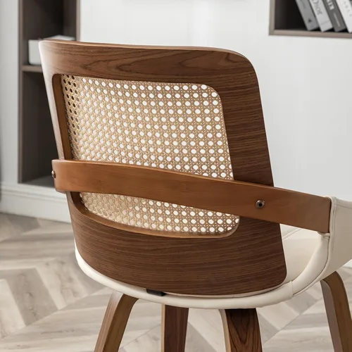 Miniatura 6 de Sillas de comedor de caña – Sillas de comedor modernas de mediados de siglo con marco de madera curvada de nogal, respaldo ergonómico de ratán