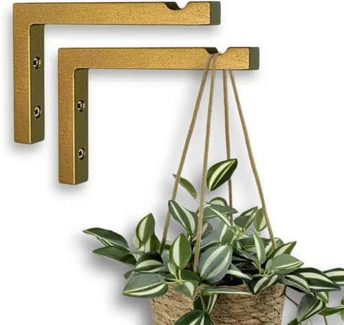Miniatura 11 de EvenWood Juego de 2 ganchos para plantas de pared de 6 pulgadas, gancho de madera montado en forma de L, soporte para interiores y exteriores