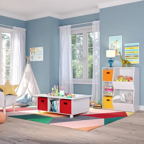 Miniatura 4 de RiverRidge Home RiverRidge - Mesa de actividades, color blanco con cubos de coral