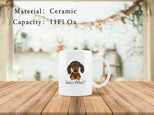 Miniatura 5 de QUICQOD Taza divertida de perro salchicha para mamá y amantes, taza de café blanca, adivina qué trasero de 11 onzas, regalo de Navidad, Acción