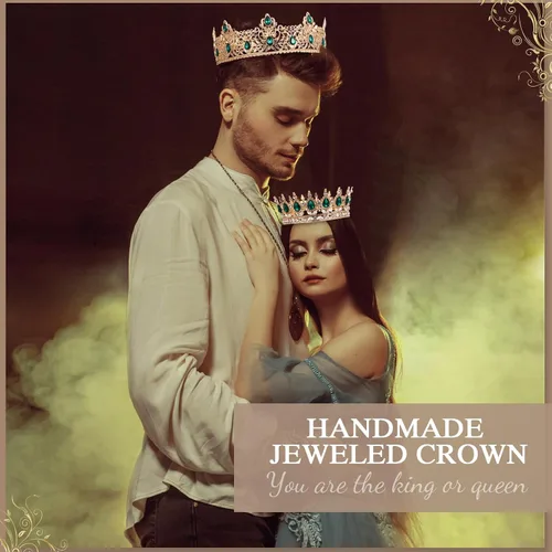 Miniatura 4 de MTLEE 2 Piezas Coronas de Rey y Reina para Baile de Graduación Coronas de Rey para Hombres Corona Real con Pedrería Azul Reina para Mujeres