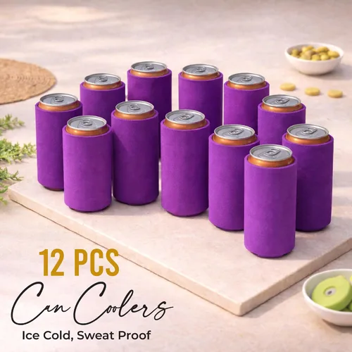 Miniatura 5 de Paquete de 12 fundas delgadas para enfriar latas, aislantes plegables de neopreno en blanco de 12 onzas, enfriadores de bebidas delgados para Surtido