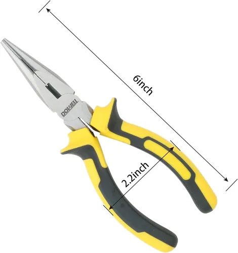 Miniatura 7 de DOWELL Alicates de Punta de Aguja y Alicates de Punta Larga de 6 Pulgadas con Cortador de Alambre, Construcción de Acero Cromo-Níquel, Mango