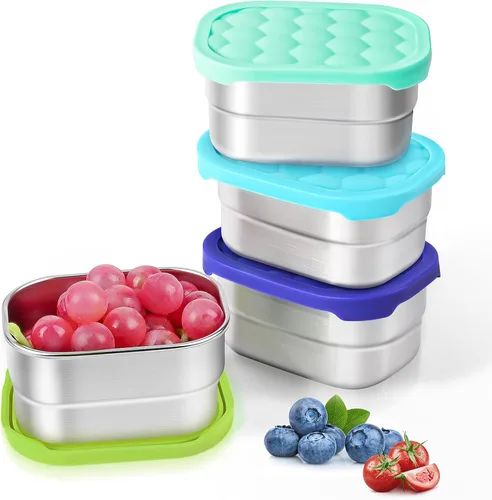 Miniatura 10 de Tanjiae Recipientes Pequeños de Acero Inoxidable para Almuerzo para Niños A Prueba de Fugas Sin BPA Recipientes para Aperitivos con Tapas