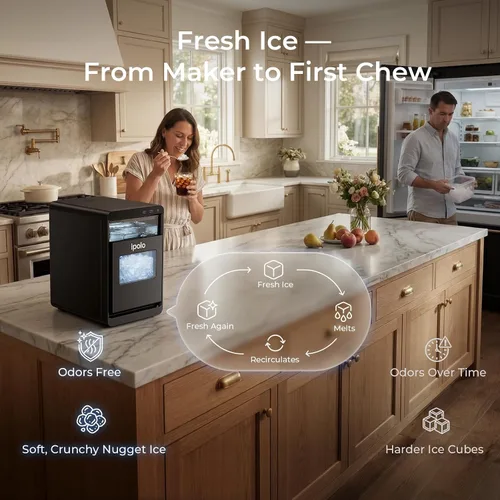Miniatura 8 de Encimera de hielo Nugget: 44 libras por día, autolimpiante, acero inoxidable negro, portátil, máquina de hielo de guijarros masticable suave