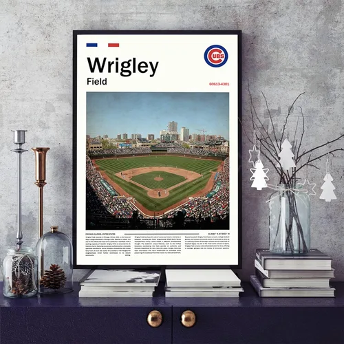 Miniatura 5 de Cartel de póster del estadio WrigleyField (17 x 11 pulgadas en lienzo) Arte de pared de béisbol de la bahía de Chicago - Cartel deportivo retro