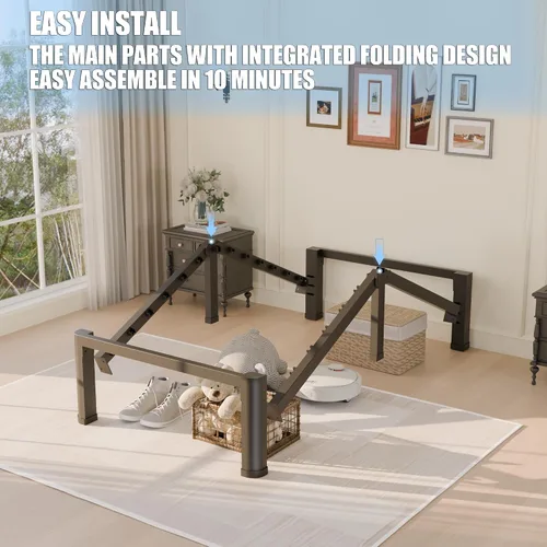 Miniatura 6 de Yitong Angel - Base de cama individual de 14 pulgadas con patas de esquinas redondeadas y agujeros para cabecero, con tope deslizante para colchón