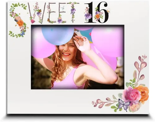 BELLA BUSTA - Marco de fotos de cumpleaños número 16 - Feliz cumpleaños 16 para niña, diseño floral de dulces dieciséis - Marco de fotos con