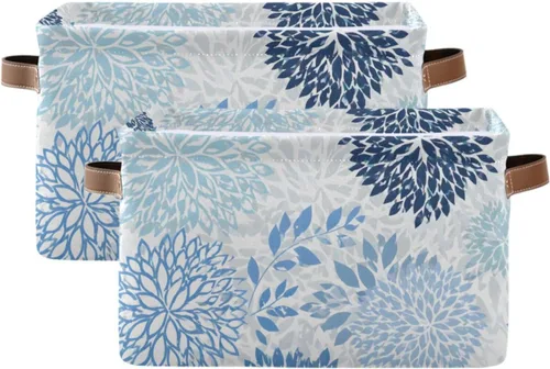 Miniatura 8 de susiyo Cestas de almacenamiento grandes de tela de estilo chinoiserie, con asas de poliuretano para estantes, hogar, armario, dormitorio, sala
