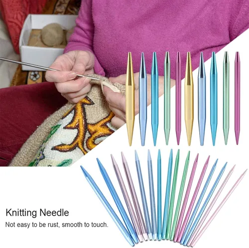 Miniatura 5 de Kit de agujas de tejer de aluminio, 13 pares de agujas de tejer circulares intercambiables con asas ergonómicas, agujas de ganchillo con estuche