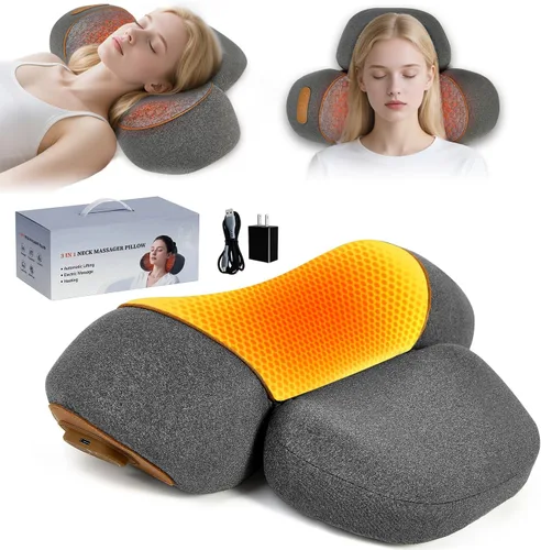 Miniatura 9 de Almohada masajeadora de cuello con calefacción inalámbrica para aliviar el dolor de tejido profundo, dispositivo de tracción cervical recargable 3