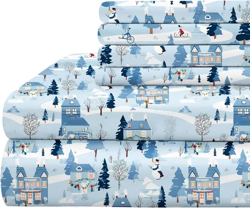 Miniatura 12 de BYSURE Juego de sábanas estampadas de reno y árbol de Navidad, 6 piezas (tamaño King, árbol de Navidad), ropa de cama de microfibra con bolsillo