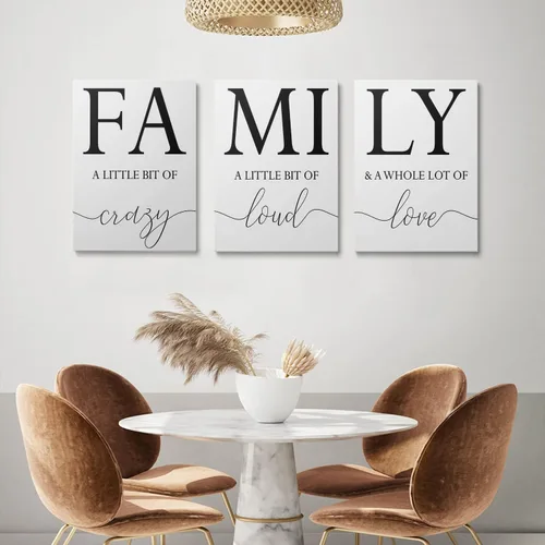 Miniatura 3 de GUBIYU Decoración de pared familiar para el hogar, juego de 3 impresiones inspiradoras en lienzo enmarcadas en blanco y negro, pinturas artísticas