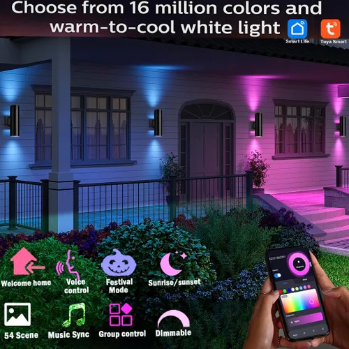Miniatura 5 de rosykite RF Control remoto RGB cambio de color iluminación LED doble arriba y abajo luz de pared al aire libre, temperatura blanca 2700 K - 6500 K