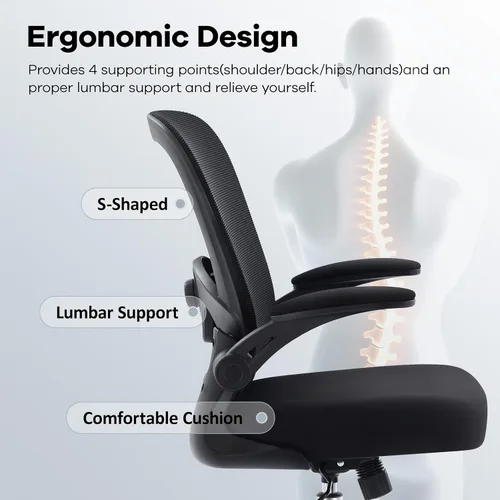 Miniatura 8 de Silla de Oficina con Asiento de Malla, Silla de Escritorio Ergonómica de Malla con Soporte Lumbar Ajustable, Silla de Computadora con Reposabrazos