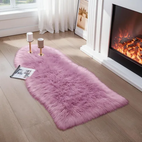 Miniatura 31 de Ciicool Alfombras de Piel de Oveja Sintética Suaves Alfombra de Piel Sintética Suave Beige Alfombra Esponjosa Funda para Silla y Sofá Alfombra