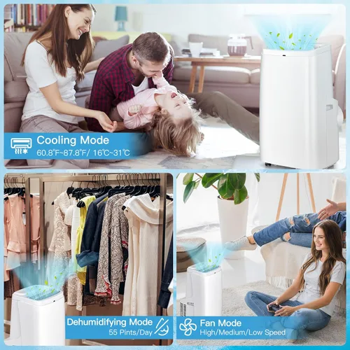 Miniatura 3 de PETSITE Aire acondicionado portátil 9000 BTU, unidad de refrigeración de unidad de CA 3 en 1 con deshumidificador y modos de ventilador