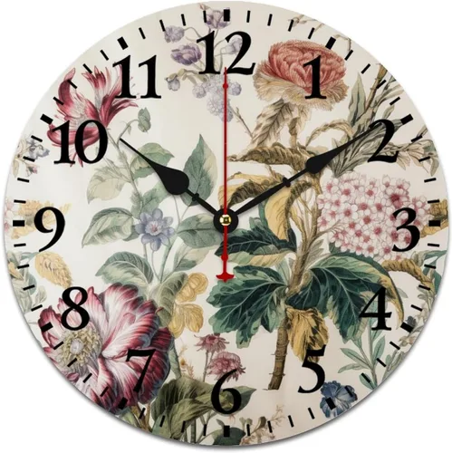 Miniatura 17 de Chinoiserie - Reloj de pared de madera moderno con patrón floral azul y blanco, flores y pájaros, funciona con pilas, con movimiento de cuarzo, azul