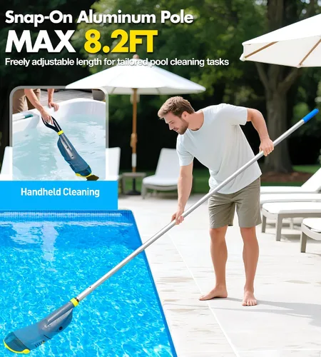 Miniatura 3 de KimPump Aspirador de piscina de mano inalámbrico con 4 bolsas de filtro, adecuado para filtración de impurezas ultrafina, cabezales de cepillo