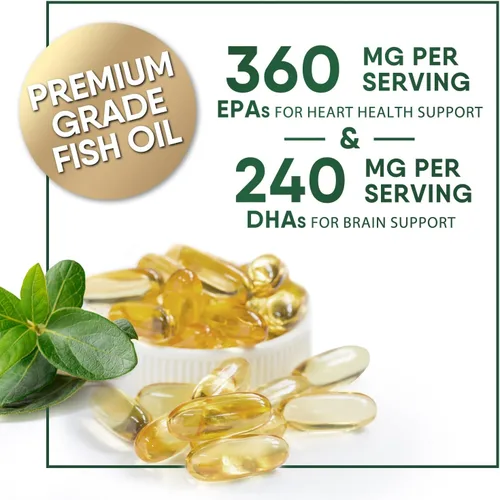 Miniatura 5 de Suplementos de aceite de pescado Omega 3 – 2400 mg de aceite de pescado por porción – Omega-3 de triple fuerza con ácidos grasos EPA y DHA – Apoyo