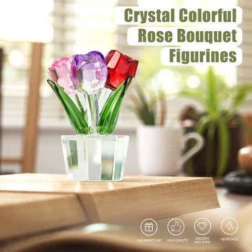 Miniatura 4 de Figuras de ramo de rosas coloridas de cristal, color rojo, rosa, morado, flores, regalo para mujeres, bodas, fiestas, figuras coleccionables